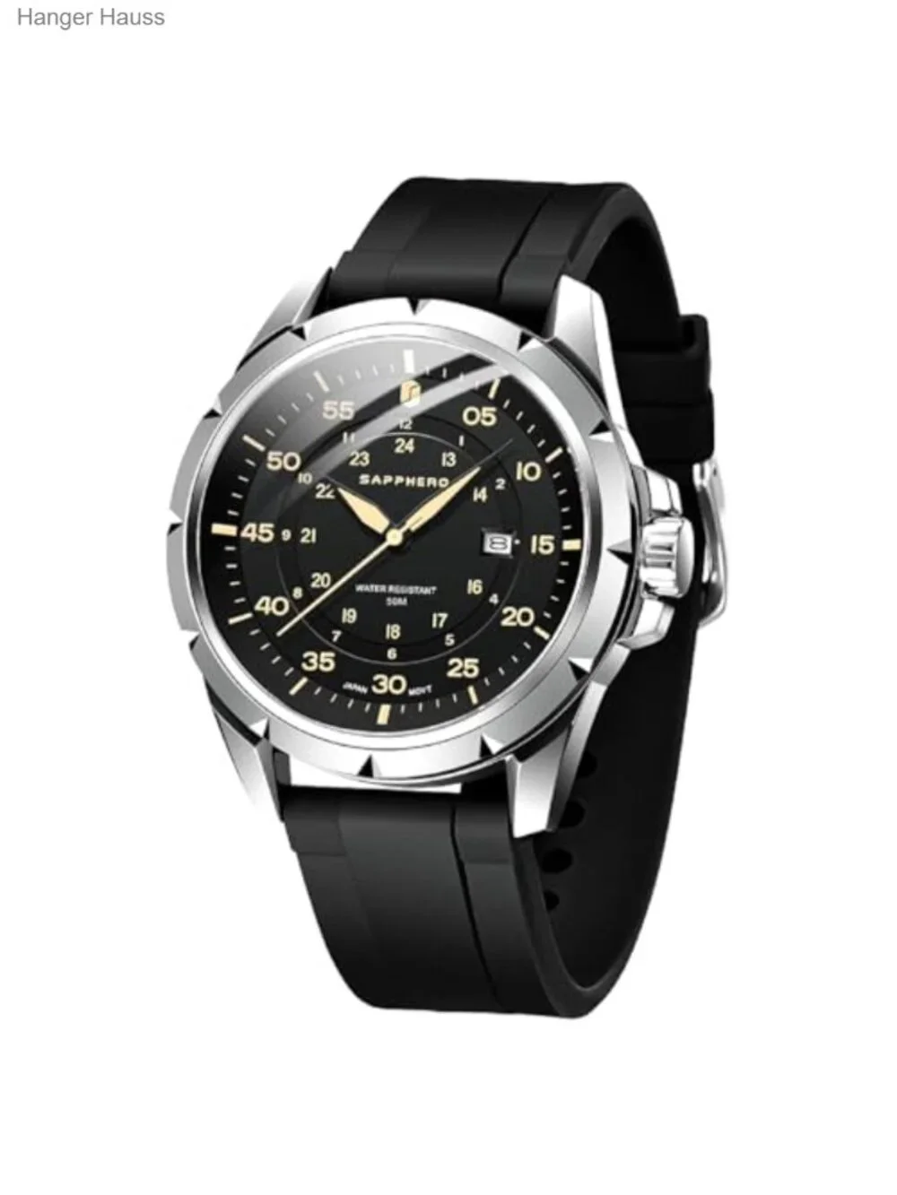 Men's 44mm Quartz Analog Watch with Date Display, Luminous Dial, 50M Water